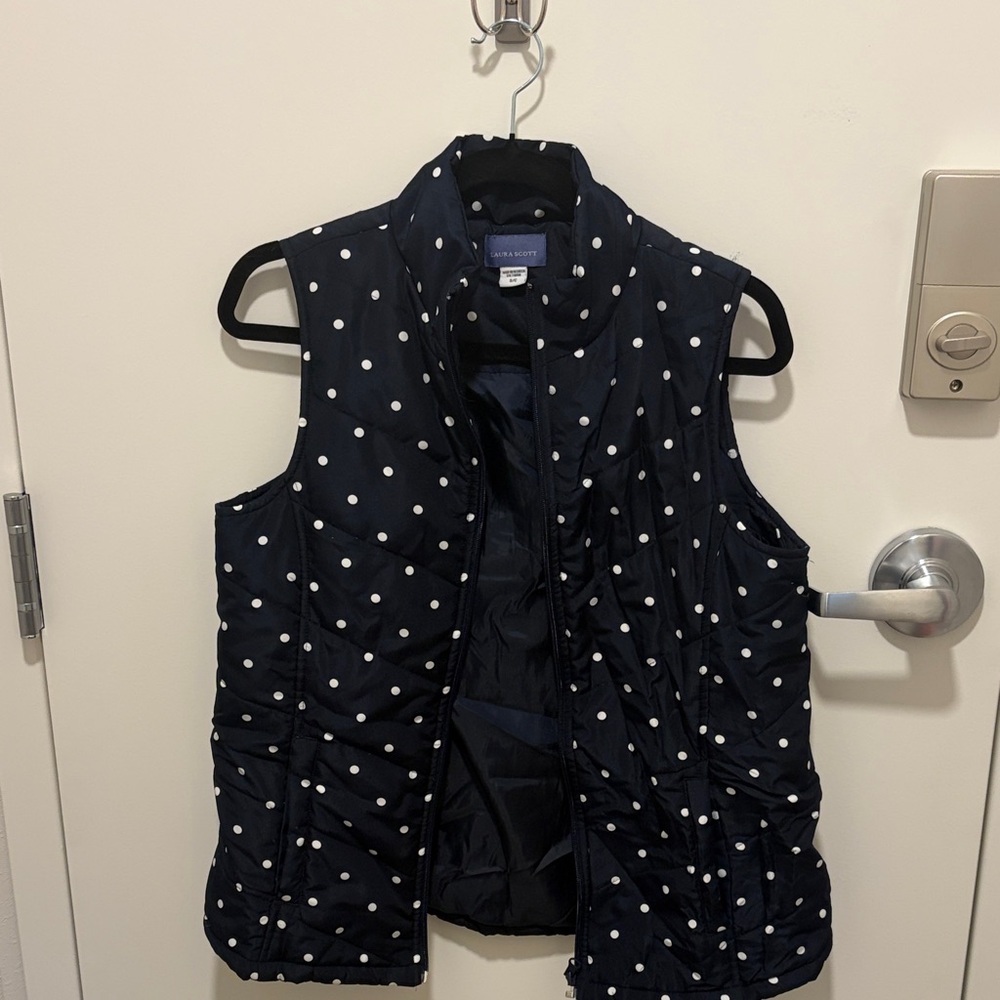 Laura Scott Navy with White Polka Dots Quilted Vest